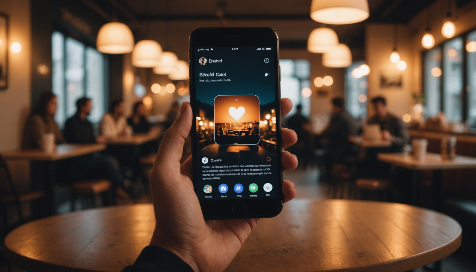 Illustration d'une personne consultant une application de rencontre sur smartphone, ambiance douce et moderne