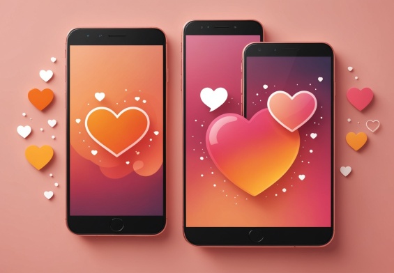 Illustration éditoriale représentant deux applications de rencontre sur smartphone, tons roses et orangés