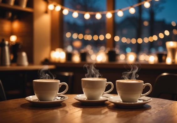 Table de café chaleureuse avec deux tasses, ambiance romantique pour illustrer la rencontre sérieuse