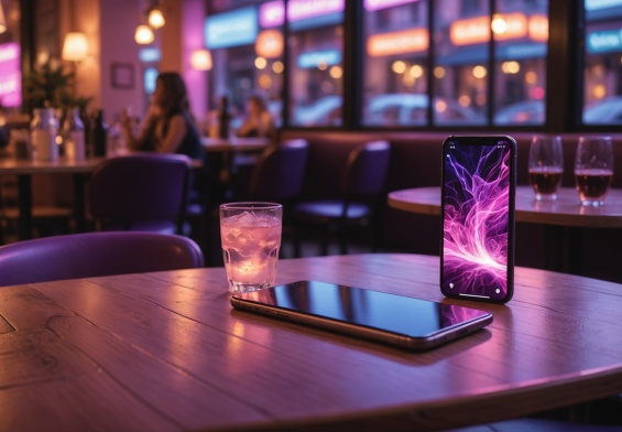 Smartphone affichant une application de rencontre avec une ambiance lumineuse et chaleureuse